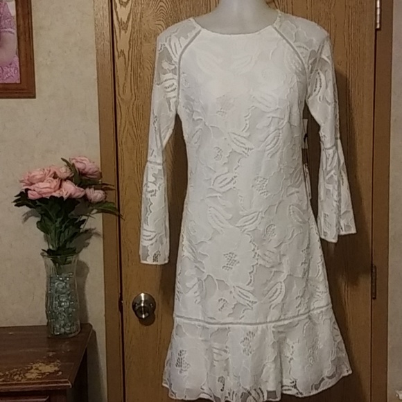 Kensie Dresses & Skirts - White lacy dress/bell sleeves/ivory